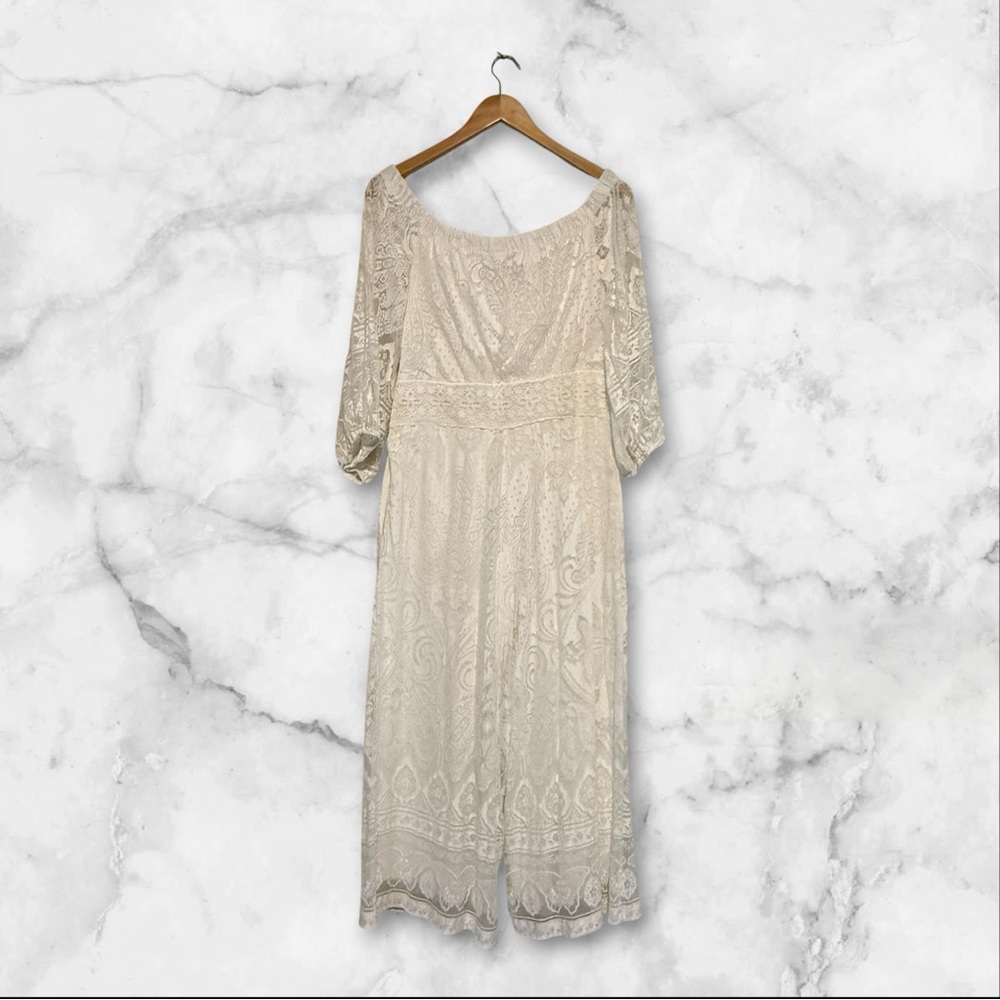 🤍 Farm Rio x Anthropologie | Lace Off-Shoulder Jumpsuit | Ivory | Size M - Picture 4 of 11
